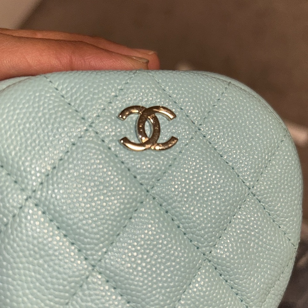 CHANEL Caviar Quilted Zip Around Classic O Coin Purse Tiffany Blue Rare Edition - Picture 9 of 13